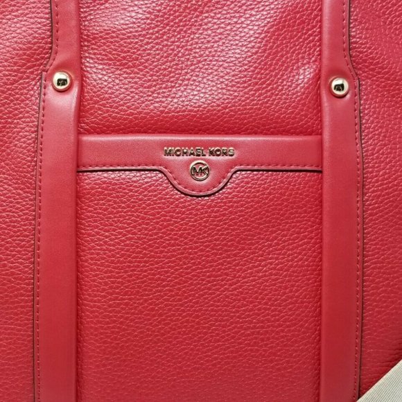 Michael Kors Beck Bright Red Large Pebble Leather Tote Bag - Picture 5 of 10